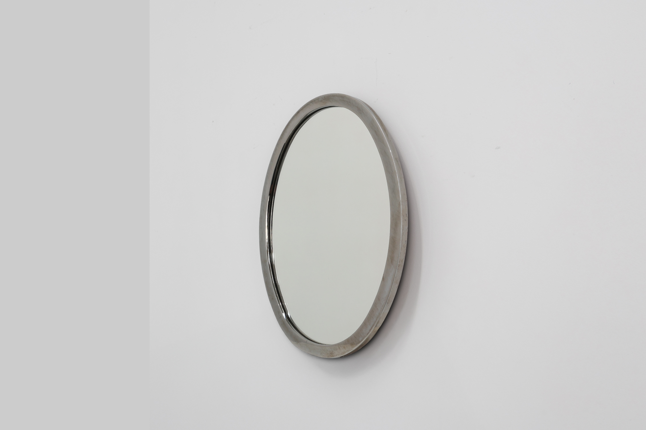 Art Deco Chrome Oval Wall Mirror, Belgium ca. 1920thumbnail